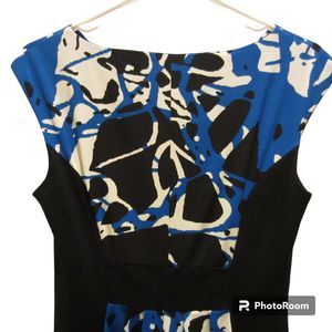 Donna Ricci black blue modern pattern sleeveless work or dinner dress SZ 6